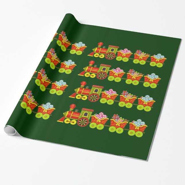 Christmas Train Holiday wrapping paper (Unrolled)