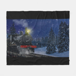 Christmas Train in the snow Fleece Blanket