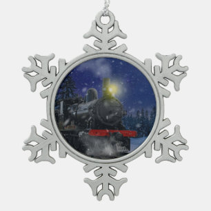 Christmas Train in the snow             Snowflake Pewter Christmas Ornament