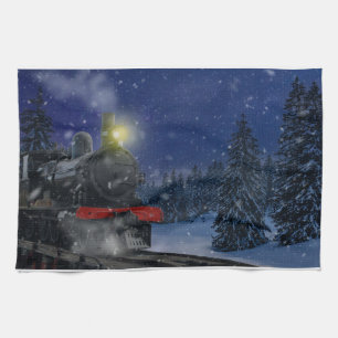 Christmas Train in the snow             Tea Towel