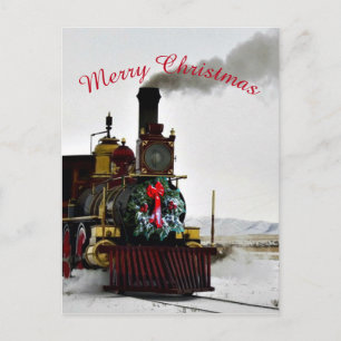 Christmas Train Locomotive Postcard