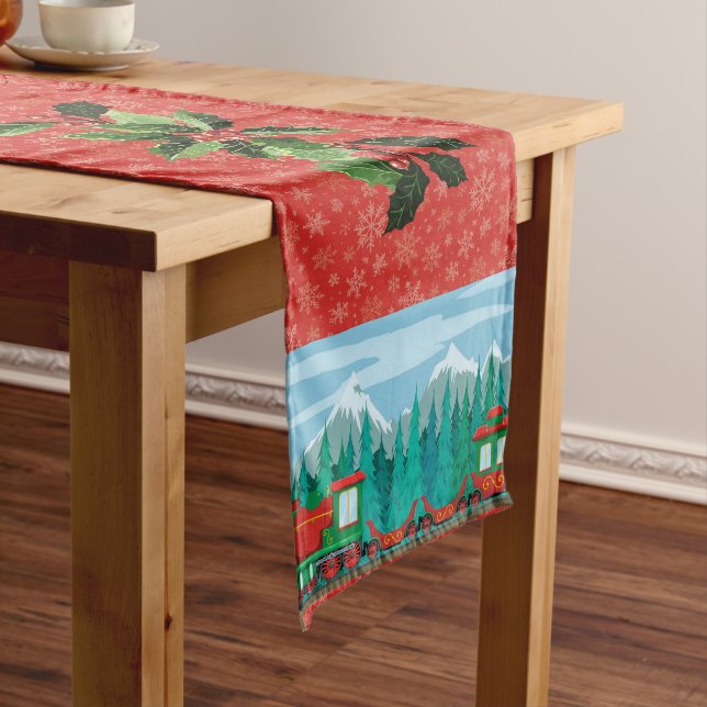 Christmas Train on Red Long Table Runner (In Situ)