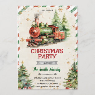 Christmas Train party Invitation