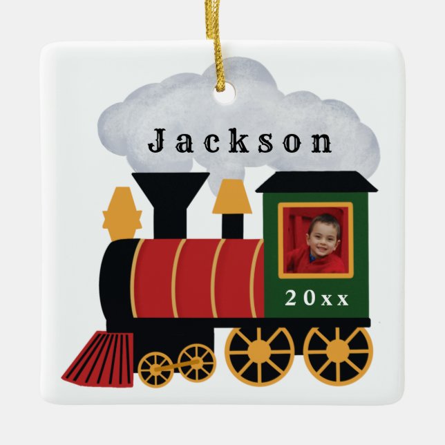 Christmas Train Personalised Photo Ceramic Ornament (Front)