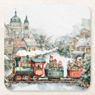 Christmas Train Square Paper Coaster