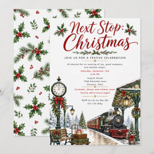 Christmas Train Station Party Invitation