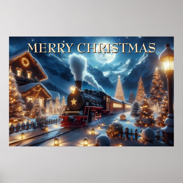 Christmas Train Through Lantern-Lit Village Poster (Front)