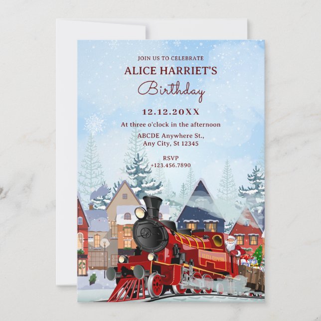 Christmas train winter birthday Invitation (Front)