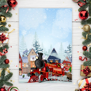 Christmas train winter holiday card
