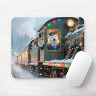 Christmas Train With Waving Polar Bear Mouse Pad