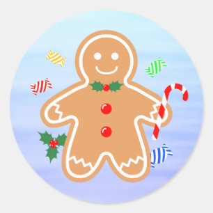 Christmas Treats Gingerbread Man Candy Cane Classic Round Sticker
