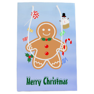 Christmas Treats Gingerbread Man Candy Cane Medium Gift Bag