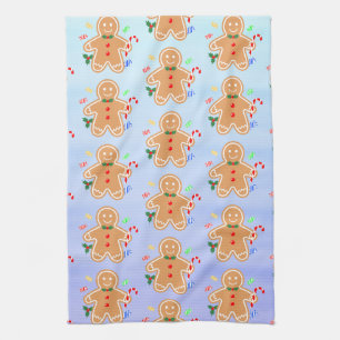 Christmas Treats Gingerbread Man Candy Cane Tea Towel