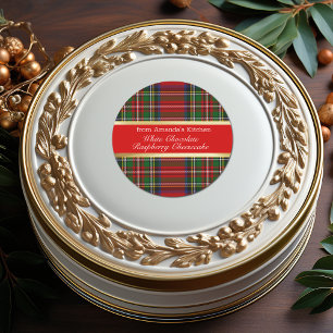 Christmas Treats Red Green Plaid Gold Classic Round Sticker
