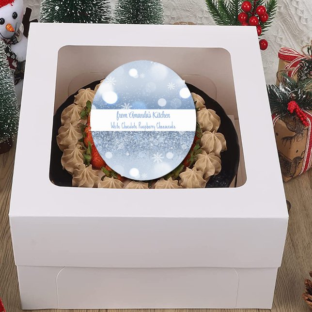 Christmas Treats Snowflakes Sparkle Blue White  Classic Round Sticker (Creator Uploaded)