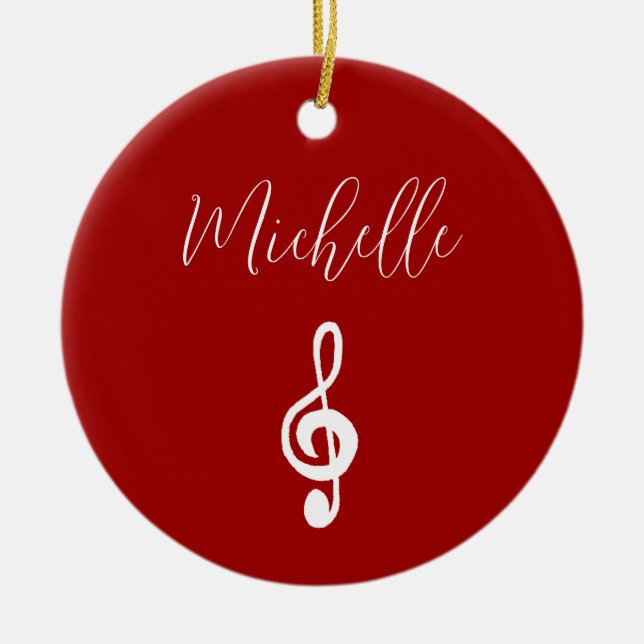 Christmas Treble Clef Musical Red Ceramic Tree Decoration (Front)