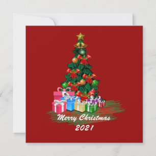 Christmas Tree 2021 Burgundy Flat Greeting Card
