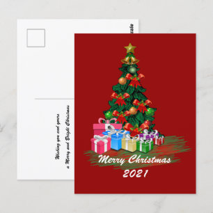 Christmas Tree 2021 Burgundy Postcard