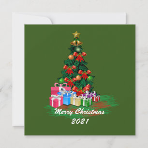 Christmas Tree 2021 Green Flat Greeting Card