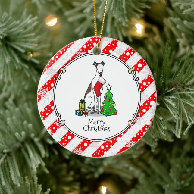 Christmas Tree 2 Greyhound (brindle white) Dog Fun Ceramic Tree Decoration (Tree)
