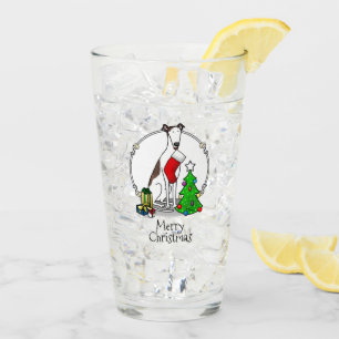 Christmas Tree 2 Greyhound (brindle white) Dog Fun Glass