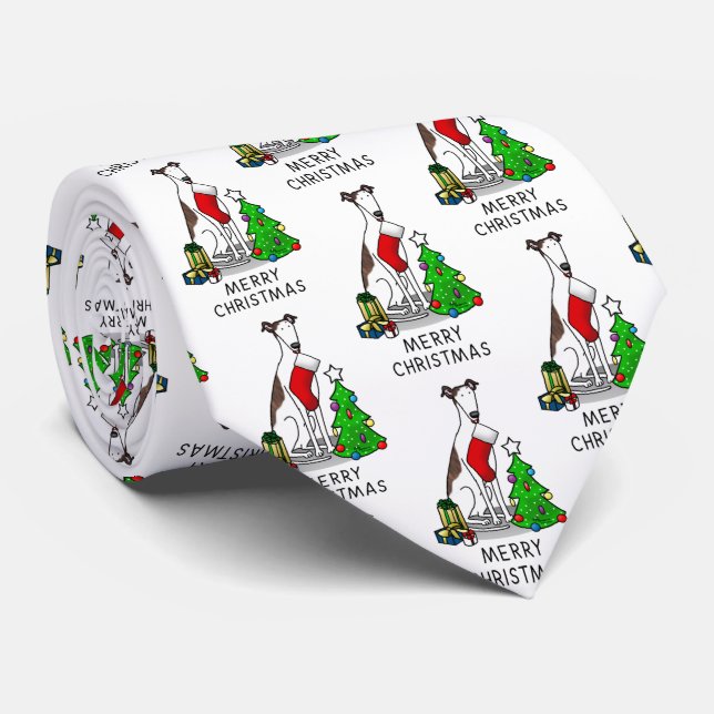 Christmas Tree 2 Greyhound (brindle white) Dog Fun Tie (Rolled)