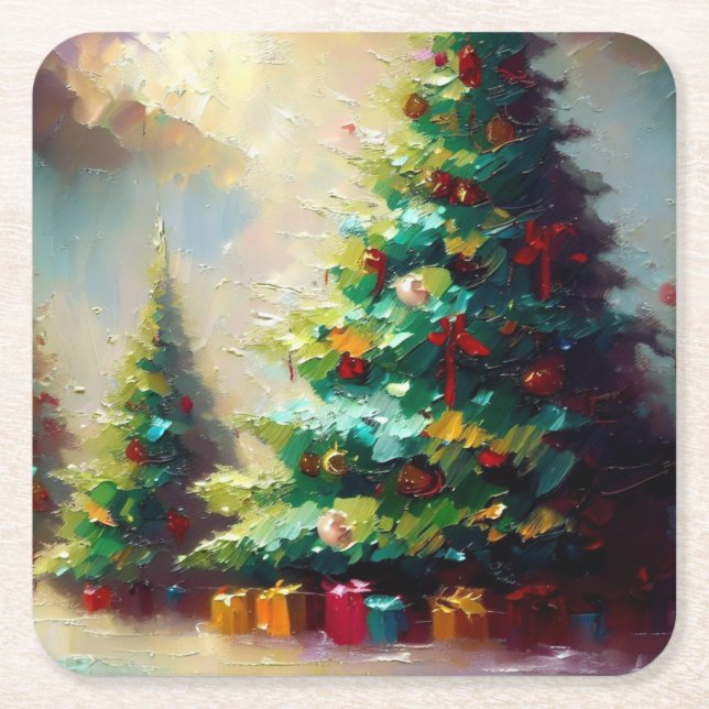 Christmas Tree 2 Square Paper Coaster (Front)