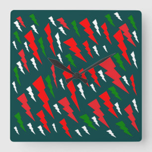 Christmas tree abstract design green red white square wall clock