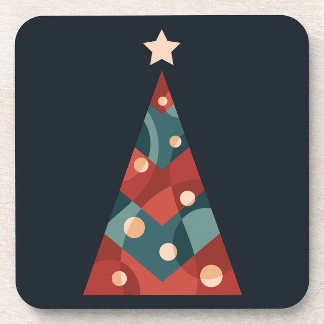 Christmas tree abstract red blue design coaster (Front)