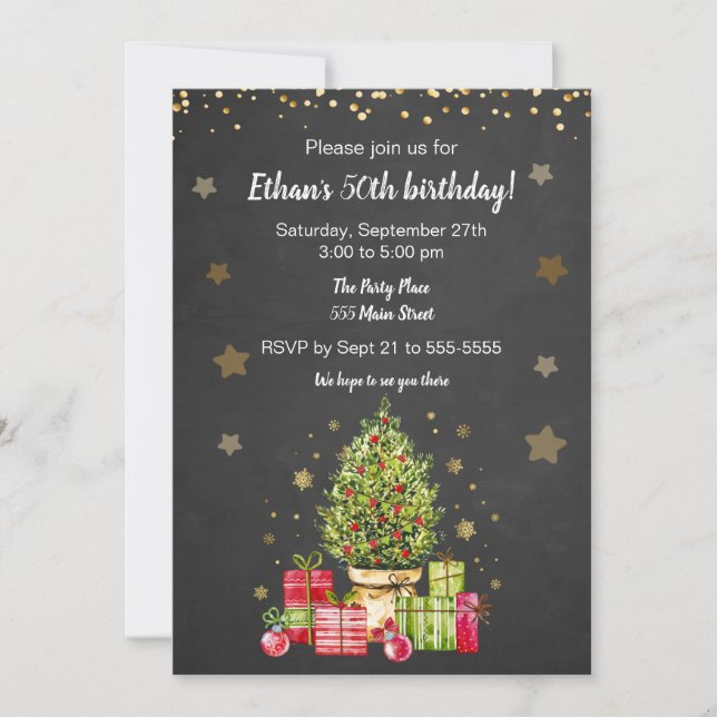 Christmas tree adult birthday party invitation (Front)