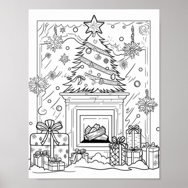 Christmas Tree Adult Colouring Poster (Front)