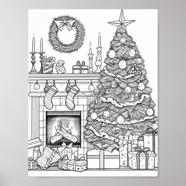 Christmas Tree Adult Colouring Poster (Front)