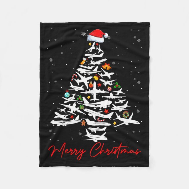 Christmas Tree Airplanes Lots Merry Christmas Men  Fleece Blanket (Front)