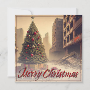Christmas Tree Amid Ruins Merry Christmas