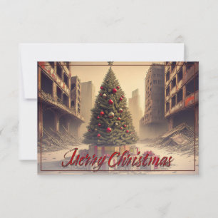 Christmas Tree Amid Ruins Merry Christmas