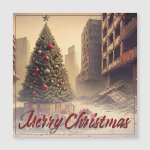 Christmas Tree Amid Ruins Merry Christmas