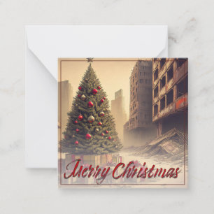 Christmas Tree Amid Ruins Merry Christmas Card