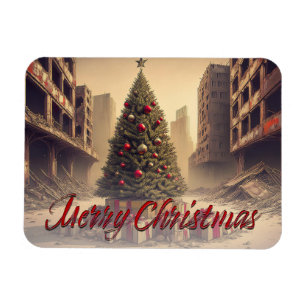 Christmas Tree Amid Ruins Merry Christmas Magnet
