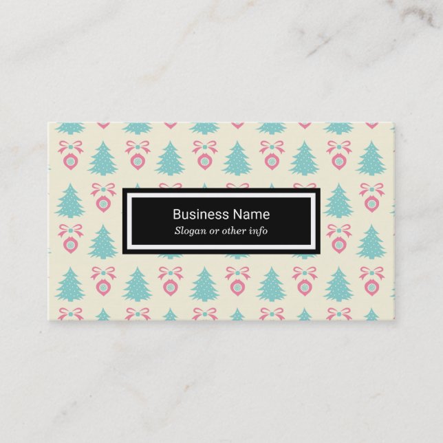Christmas Tree And Bauble Pattern Business Card (Front)