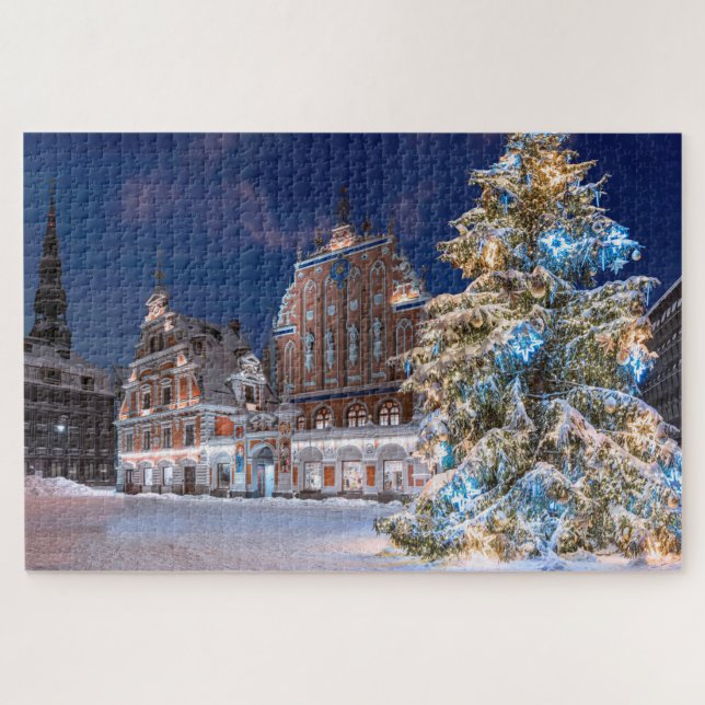 Christmas tree and Blackheads house in Riga Jigsaw Jigsaw Puzzle (Horizontal)