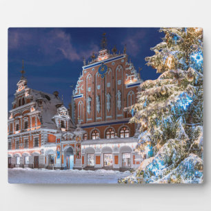 Christmas tree and Blackheads house in Riga Plaque