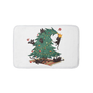 Christmas Tree and Cat Cute Christmas Cat Lover Bath Mat