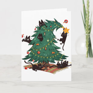 Christmas Tree And Cat Cute Christmas Cat Lover Card
