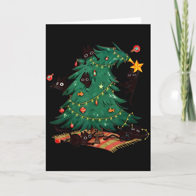 Christmas Tree And Cat Cute Christmas Cat Lover  Card (Front)