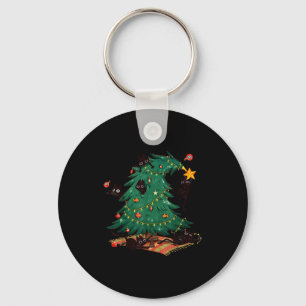 Christmas Tree And Cat Cute Christmas Cat Lover Key Ring