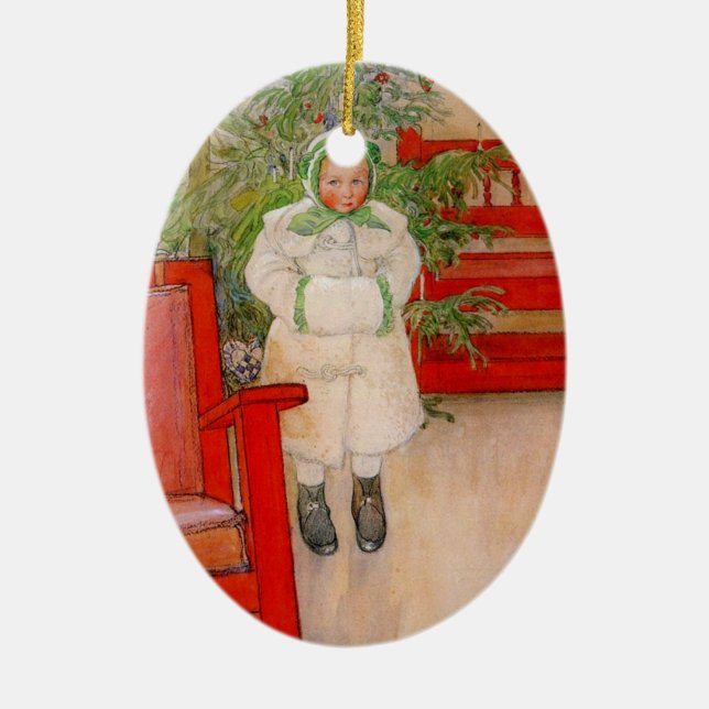 Christmas Tree and Child in Furs Ceramic Tree Decoration (Front)