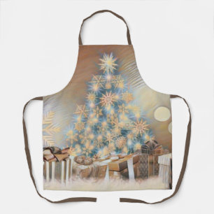 Christmas tree and Christmas gifts watercolor Apron