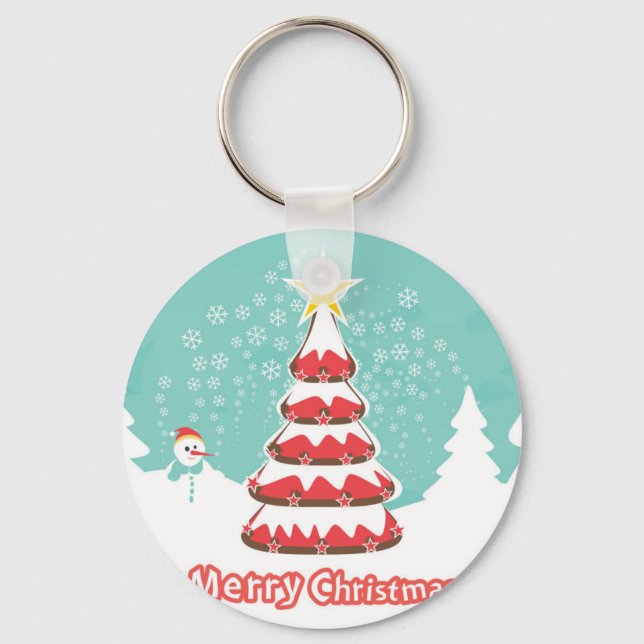 Christmas Tree and Cute Snowman Key Ring (Front)