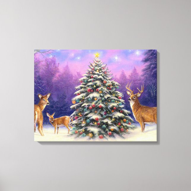 Christmas Tree and Deer Canvas Print (Front)