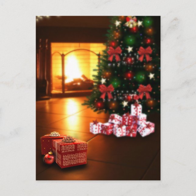    Christmas tree and fireplace   Postcard (Front)